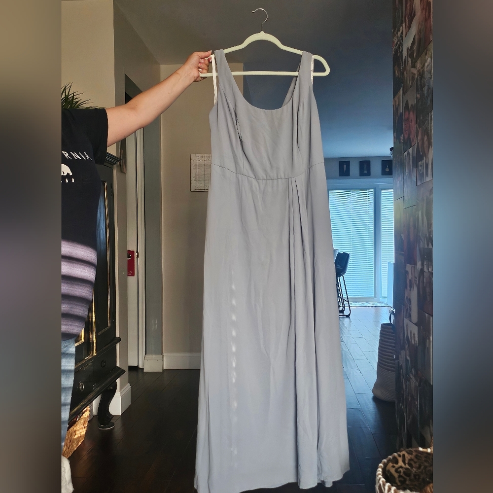 David's Bridal Elegant Bridesmaid Dusty Blue Maxi Dress